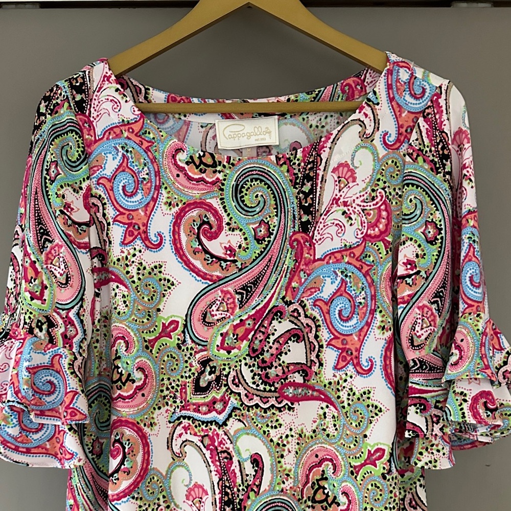 Pappagallo Paisley Blouse Pink Multicolor Ruffle Sleeve Top - Picture 4 of 6